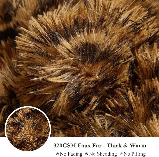 XeGe Cheetah Print Fluffy Faux Fur Duvet Cover Set, 3 Pieces Soft Plush Shaggy Fuzzy Bedding Set(1 Faux Fur Leopard Print Comforter Cover + 2 Furry Pillow Cases), Zipper Closure(King, Brown)