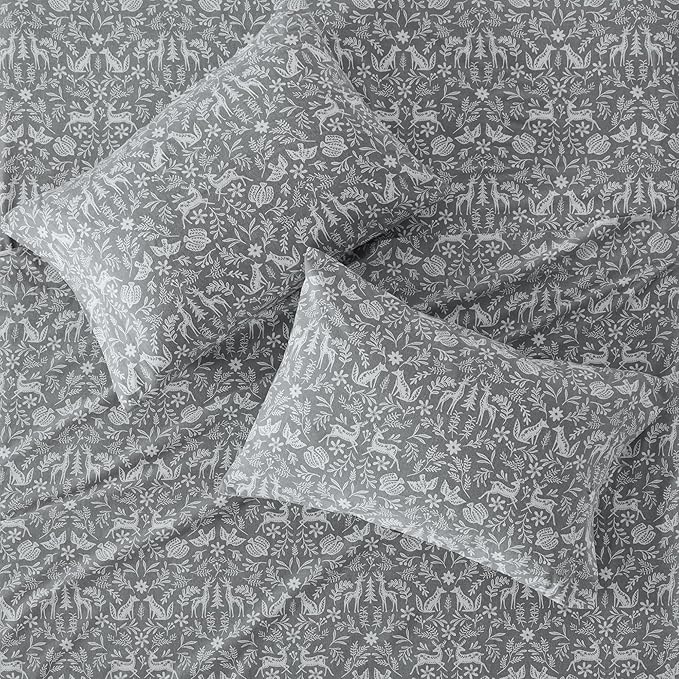 True North by Sleep Philosophy Flannel Sheets King Size, Cozy 100% Cotton Flannel Bed Sheets, Ultra Soft Cute Sheet Set, Novelty Print Themed Cold Weather Warm Bedding Set, Sage Winter Fauna, 4 Piece