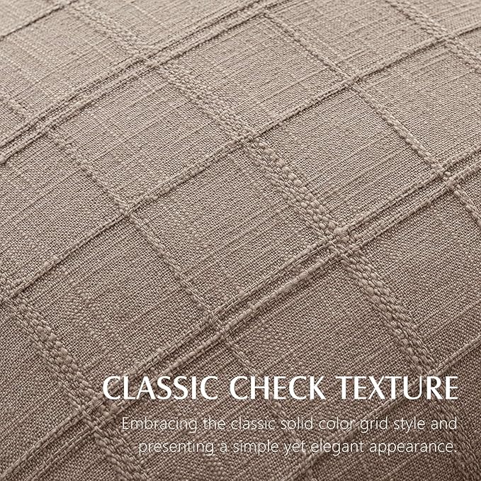 Foindtower Set of 2 Decorative Linen Check Throw Pillow Covers Neutral Farmhouse Vintage Cushion Covers Modern Boho Home Decor for Sofa Chair Couch Bedroom Living Room,18×18 Inch,Tan Taupe