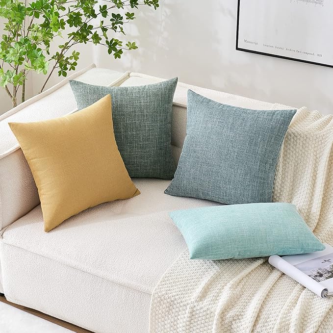 MIULEE Pack of 2 Decorative Linen Burlap Textured Pillow Covers Farmhouse Boho Accent Pillowcases Spring Home Decor for Couch Sofa Bedroom Living Room 16x16 Inch Sage Green