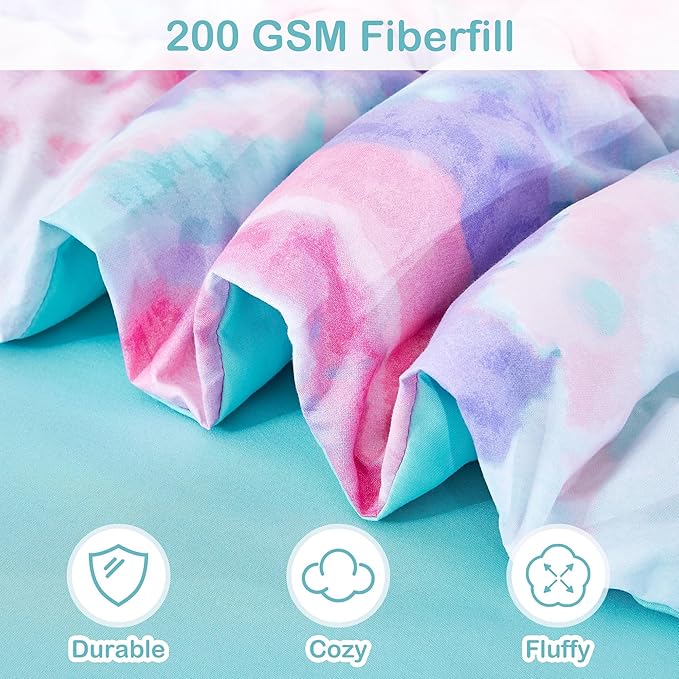 Mooreeke Tie Dye Kids Comforter Bed Set Full Size for Girls, 8 Pieces Bed in a Bag with Shams, Sheet Set, A Toy Pillow Dark Pink Round Flower Full Soft Microfiber Kids Comforter Bedding Set