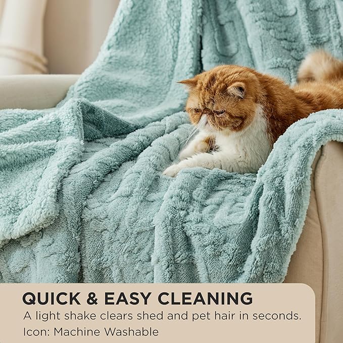 Bedsure Gentlesoft Sherpa Fleece Throw Blanket for Couch - Fluffy & Cozy Cable Jacquard Tufted Throw for Women Gift, Thick and Warm Christmas Blanket for Winter, Sage Green, 50x60 Inches