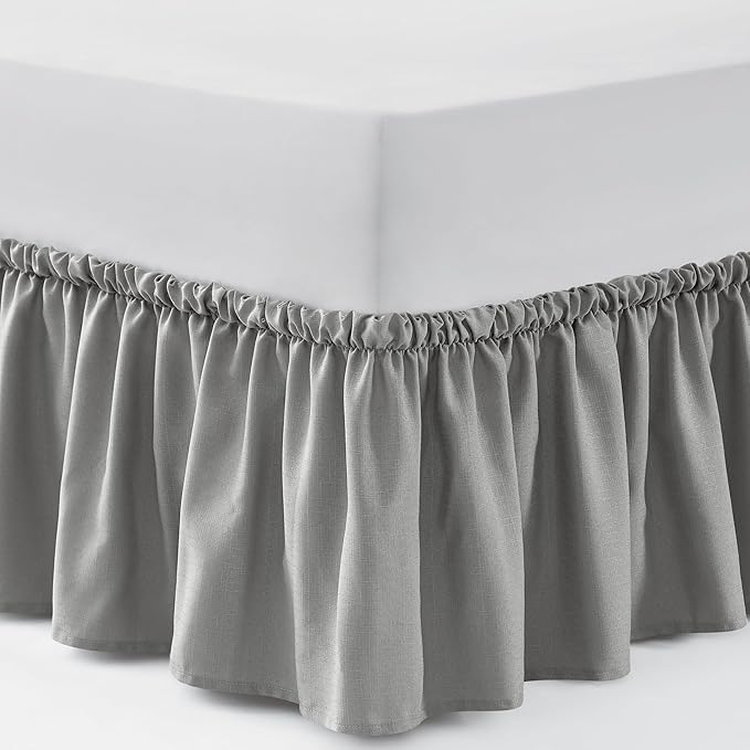 Casual Living Bed Skirt Wrap Around Ruffled Style Box Spring Cover Bed Skirts for Bedroom Decor Machine Washable Premium Bedding 15-Inch Drop Elastic Dust Ruffle, King/California King, Grey