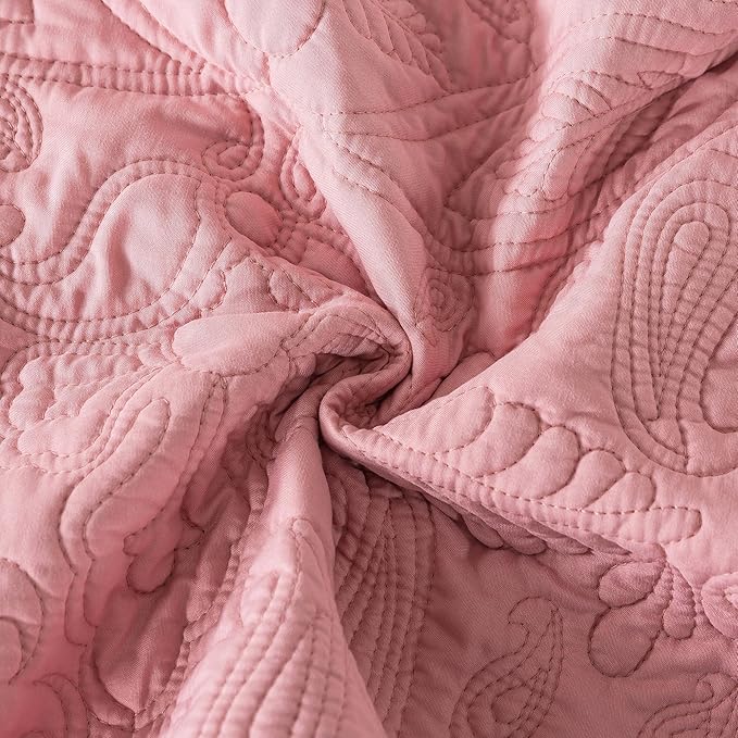 HoneiLife Quilt Sets King Size - 3 Piece Microfiber Quilt Set Lightweight Bedspreads Reversible Coverlets Rustic Bed Cover King Quilt Bedding Set All Season Quilts-Pink