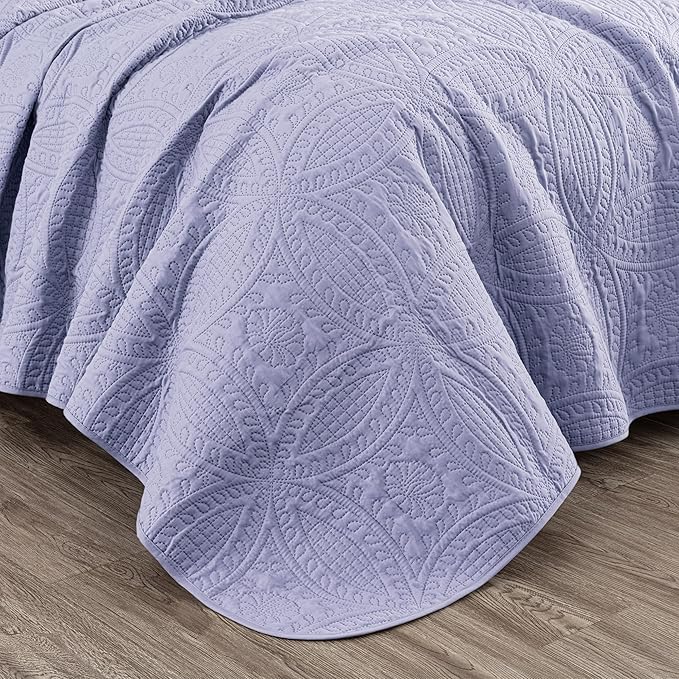 Chezmoi Collection Austin 3-Piece Oversized Bedspread Coverlet Set (Queen, Lavender)