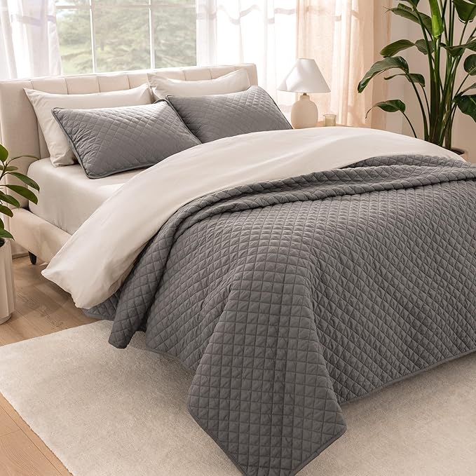 Bare Home Coverlet Set - Twin/Twin Extra Long - Lightweight Bed Decor - Comforter Alternative - All-Season Quilted Bedspread (Twin/Twin XL, Grey)