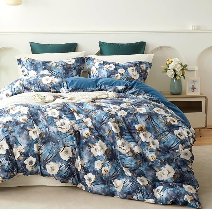 Cupocupa Duvet Cover Full Size Set Boho Floral Pattern Full Duvet Cover Set for Full Size Bed Vintage Soft Bedding Leaf Print Duvet Cover with Pillowcases