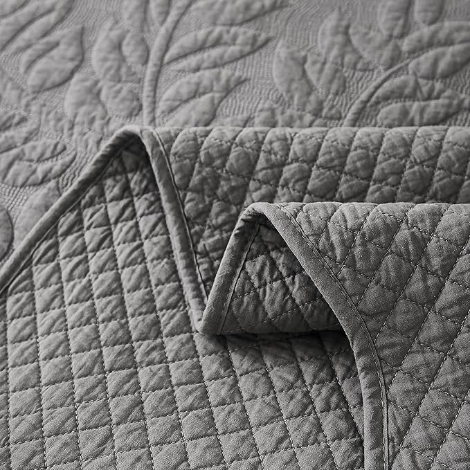 MarCielo 3-Piece 100% Cotton Oversized Bedspread Lightweight Quilt Coverlet Embroidery Farmhouse Bedding Set T0 (Dark Grey, Twin (68"x86"))