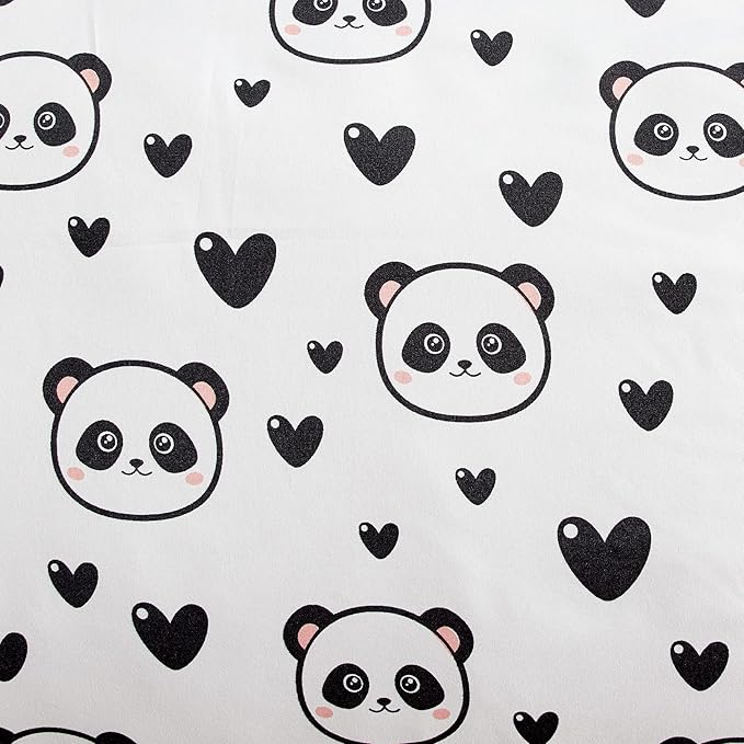 Chezmoi Collection 4-Piece Black White Girls Bedding Set Love Panda Hearts Microfiber Comforter Set w/Panda Throw Pillow for Kids Teens Full/Queen (Oversized Twin)
