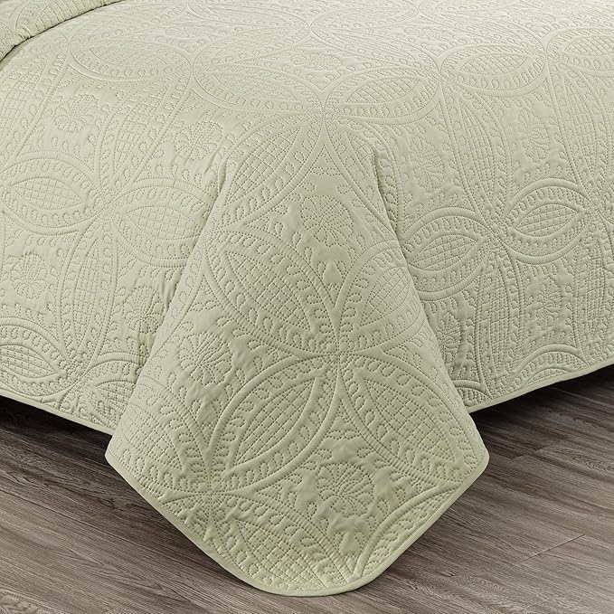 Chezmoi Collection Austin King Bedspread Set 3-Piece Pinsonic Quilted Oversized Bedspread Coverlet Set, King, Tan