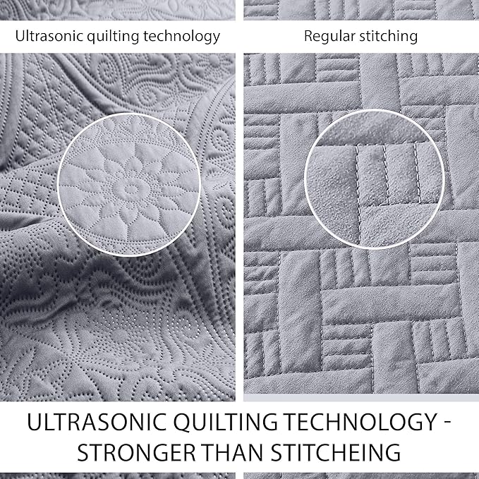IR Imperial Rooms 10 Pack Queen Quilt Bedding Set (90" x 96") - Bulk Wholesale for Hotels, Guest Bedroom & Airbnbs - Lightweight Microfiber Reversible Floral Embossed Quilts Bedspreads (Silver)