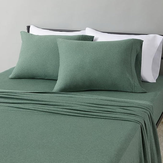 Amazon Basics 100% Cotton Jersey Bed Sheet Set, Full, Olive (Melange), Solid