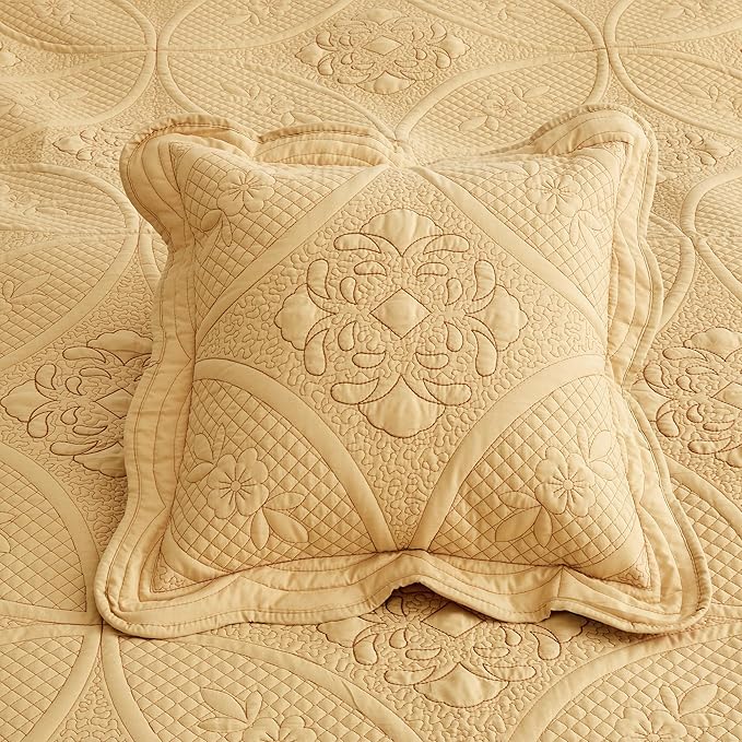 Oversized Bedspread - Queen Size Bedding Cover - Modern & Contemporary Coverlet Set, Real Stitching, Reversible, Lightweight, 5 Piece, Honey Gold