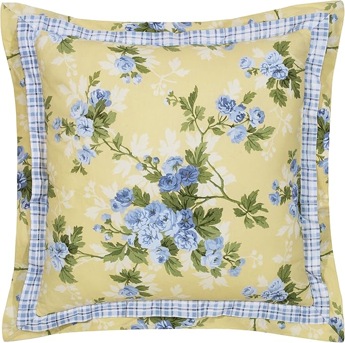 Laura Ashley - Queen Comforter Set, Soft & Reversible Cotton Bedding, Medium Weight for Year Round Comfort, 7 Piece Bed Set with Matching Pillowcases, Euro Shams & Bonus Throw Pillows (Cassidy Yellow)
