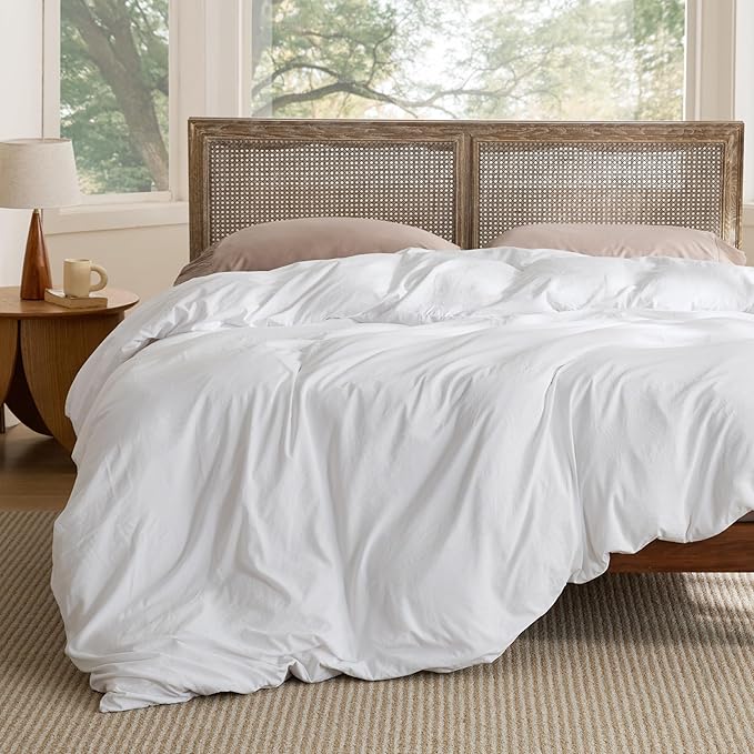 Bedsure Duvet Cover King Size Only - Prewashed Cotton-Like Polyester Extra Soft All Season Bedding, Includes 1 Duvet Cover 104x90 Inches with Zipper Closure, White, Comforter Not Included