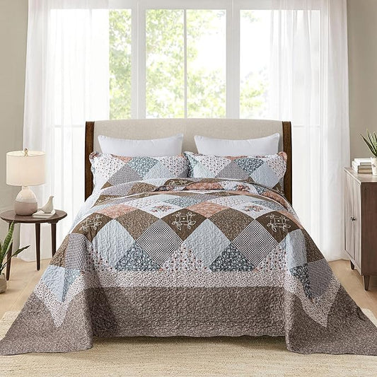 HoneiLife Oversized King Bedspreads 120x120-3 Pcs California King Quilt, Extra Large Quilt Sets All Season Use,Rustic Bedding Sets King Size,Reversible Coverlet Lightweight Microfiber Bed Quilts