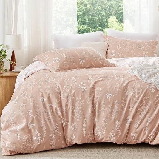 Bedsure King Comforter Set - Dusty Rose Bed Set, 3 Pieces Cute Floral Bedding, 1 Soft Reversible Botanical Flowers Comforter and 2 Pillow Shams