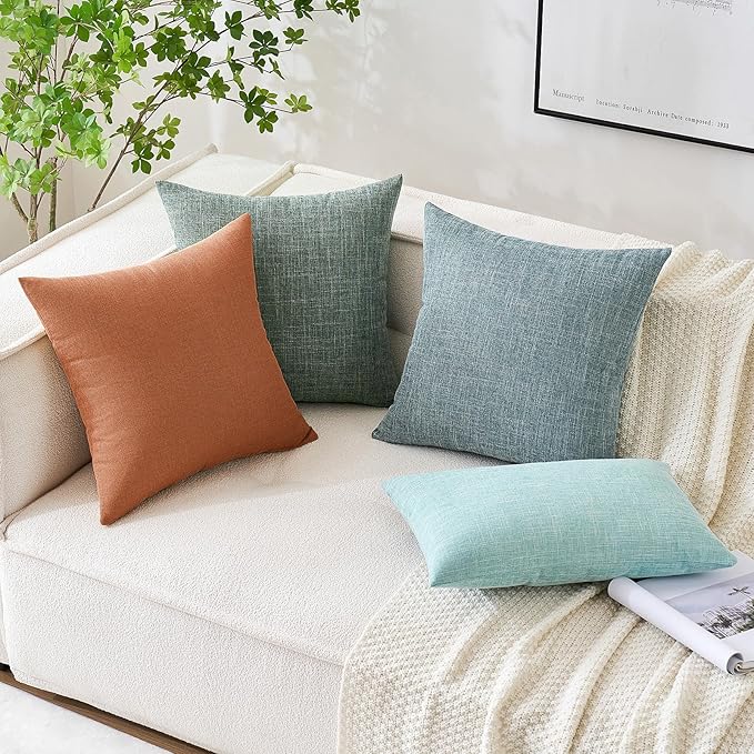 MIULEE Pack of 2 Decorative Linen Burlap Pillow Covers Farmhouse Boho Accent Pillowcases for Sofa Car Couch Bedroom Living Room Decor 18x18 Inch Rust