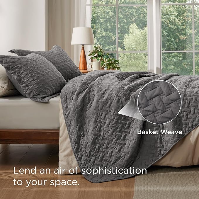 Bedsure Quilts California King Size - Lightweight Bedspreads Cal King Size with Basket Weave Pattern, Soft Quilt Bedding, Grey Comforter Coverlet for All Seasons (111" x 106")