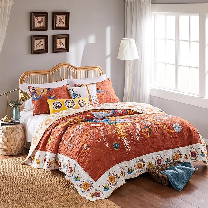 Greenland Home Barefoot Bungalow Topanga Quilt Set, 5-Piece Queen, Multi