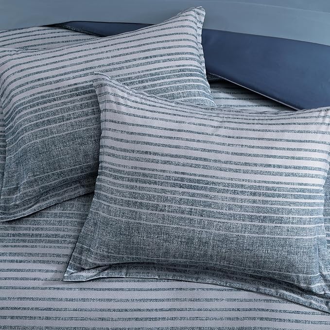 Queen Comforter Set Striped, Lake Blue Bedding Set 7 Pieces for Boys Girls Teen, All Season Bed in a Bag for Dorm with Sheets, Pillowcases & Shams