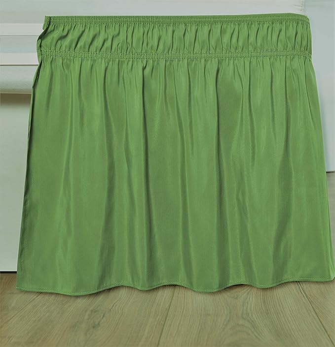 Bed Skirt - Wrap Around Bed Skirts Elastic Dust Ruffles, Easy Fit Wrinkle and Fade Resistant Luxurious Fabric Solid Color, Sage Short Queen Size Beds 15 Inch Drop