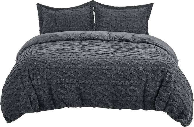 Bedsure Fluffy Flannel Duvet Cover Set - Faux Fur Comforter Cover Queen Size, Dark Grey Warm Plush Bedding for Winter, 3-Piece Set with Zipper Closure (90"x90") and 2 Pillow Shams
