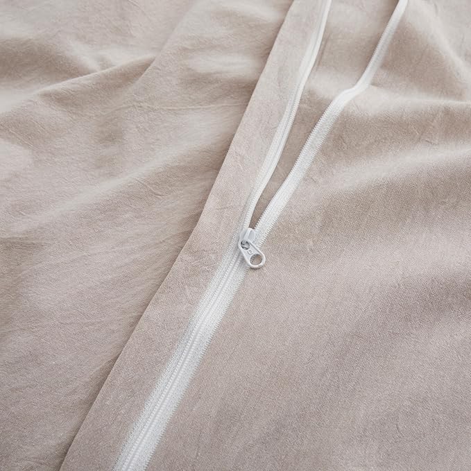 LOVQUE 100% Washed Cotton Duvet Cover Set King Size, Linen Like Natural Bedding Set with Zipper Closure (No Comforter), 104x90 Inches, Light Linen Grey