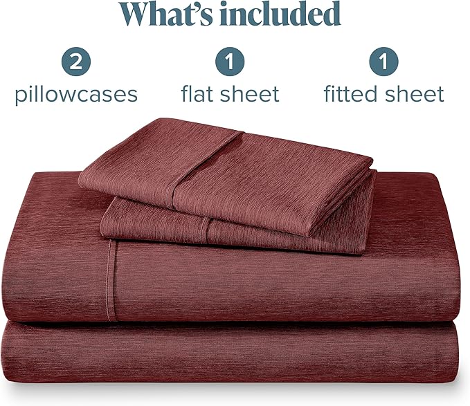 Bare Home Full XL Sheet Set - Luxury 1800 Ultra-Soft Microfiber Full Extra Long Sheets - Double Brushed - Deep Pockets - Easy Fit - 4 Piece Set (Full XL, Heathered Rose)