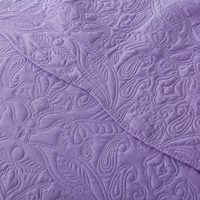 HoneiLife Quilt Sets King Size - 3 Piece Microfiber Quilt Set Lightweight Bedspreads Reversible Coverlets Rustic Bed Cover King Quilt Bedding Set All Season Quilts-Purple