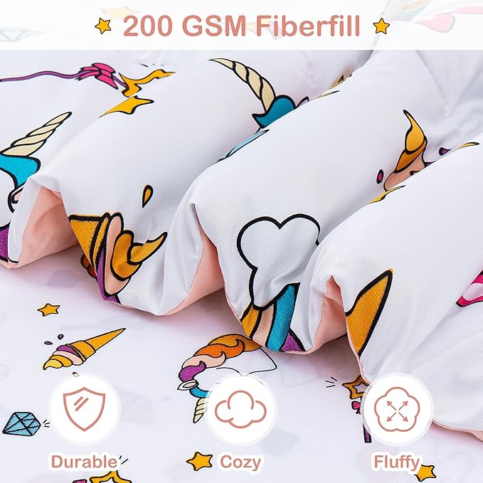 Mooreeke Bed in a Bag for Kids Girls Teens, 8 Pieces Full Size Comforter Bed Set with Shams, Sheet Set and Decorative Toy Pillow, Unicorn Rainbow Super Soft Microfiber Kids Bedding Set