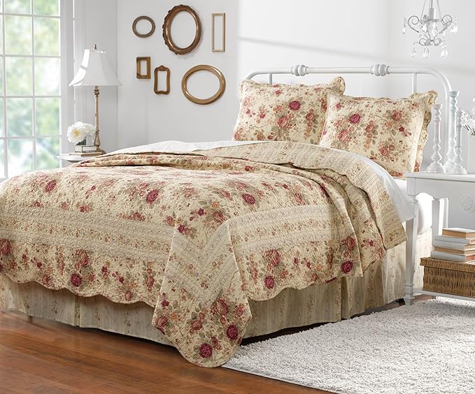 Greenland Home Antique Rose 100% Cotton Heirloom-Quality Quilt Set, 2-Piece Twin/XL, Ecru