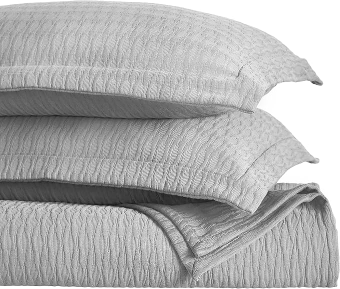 Superior 3 Piece Cotton Bedspread Set, Home Bed Decor, Decorative Bed Spread, 2 Pillow Shams, Medium Weight Blanket, Matelasse Coverlet, Bedding Essentials, Calvert Collection, King, Grey