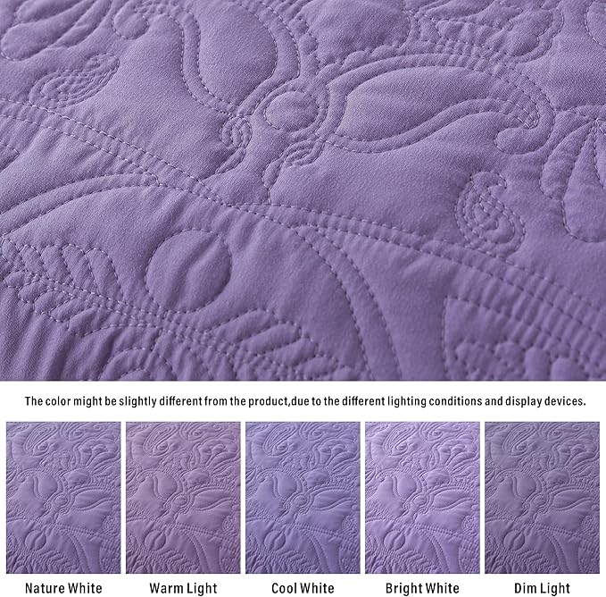 HoneiLife Quilt Sets King Size - 3 Piece Microfiber Quilt Set Lightweight Bedspreads Reversible Coverlets Rustic Bed Cover King Quilt Bedding Set All Season Quilts-Purple