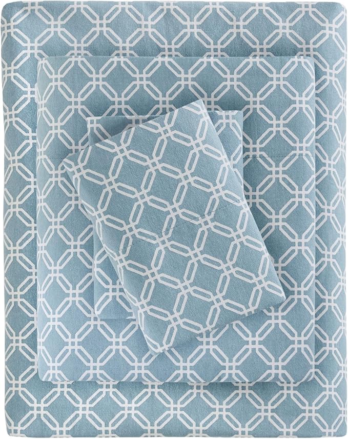 True North by Sleep Philosophy Cozy Flannel Warm 100% Cotton Sheet - Novelty Print Animals Stars Cute Ultra Soft Cold Weather Bedding Set, Twin, Blue Geo 3 Piece