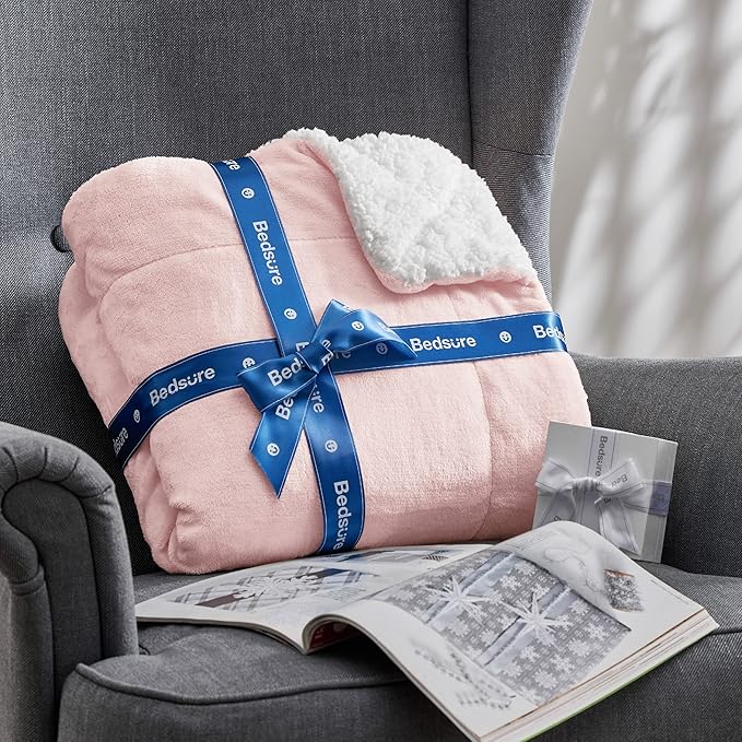 Bedsure GentleSoft Sherpa Fleece Throw Blanket for Couch, Non-Heated, Thick and Warm Throw Gifts for Women and Girls, Soft Fuzzy Plush Blanket for Winter, Room Home Decor, Pink, 50x60 Inches