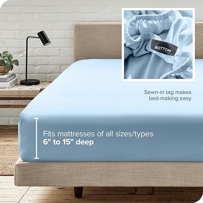 Bare Home Fitted Bottom Sheet Twin Size - Premium 1800 Microfiber - Ultra-Soft Hotel Luxury - Deep Pocket - Durable and Long Lasting (Twin, Light Blue)