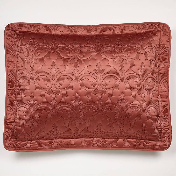 Cambridge Classic Luxury Bedding | Warm Cinnabar Solid Color Polyester Satin | Elaborate Damask Quilting | 2 Piece Bed Set Includes Twin Bedspread and Standard Pillow Sham | Also Fits Twin XL Beds