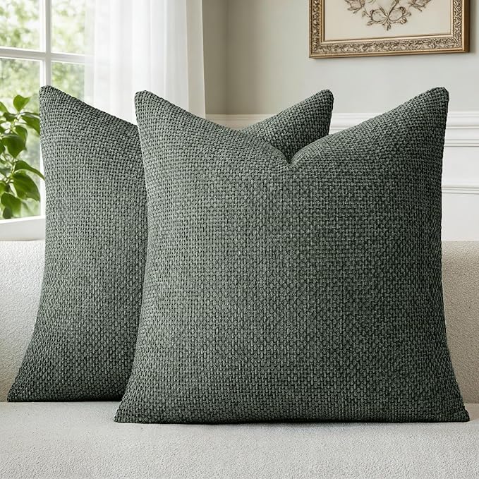 a moment Christmas Dark Green Chenille Throw Pillow Covers 18x18 Inch Pack of 2 Modern Decorative Throw Pillow Covers Farmhouse Cross Covers Home Decor for Sofa Bedroom Living Room