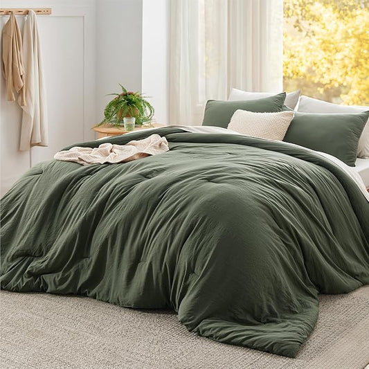 Bedsure Super King Comforter Set, Dark Green Soft Prewashed Bedding for All Seasons, 3 Pieces GentleSoft™ Bed Set, 1 Lightweight Comforter (120"x120") and 2 Pillowcases (20"x36")