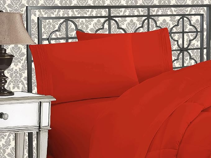 Elegant Comfort 1500 Premier Wrinkle & Fade Resistant Hotel Quality Ultra Soft Luxurious 4-Piece Bed Sheet Set with Deep Pockets, Twin/Twin XL Rust