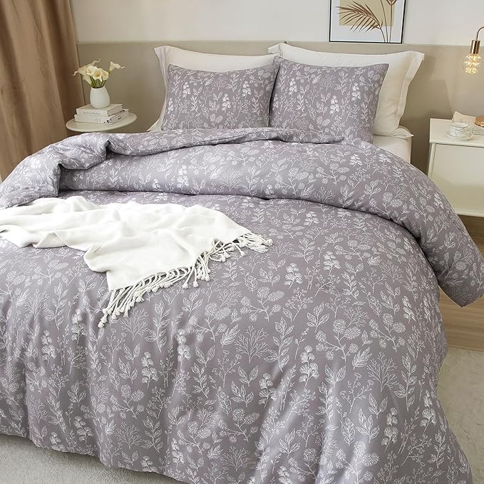 HighBuy Vintage Botanical King Duvet Cover for Women Girl 100% Cotton Lavender Floral Boho Comforter Cover with Zipper Closure Chic Aesthetic Garden Floral Bedding Duvet Cover Set King