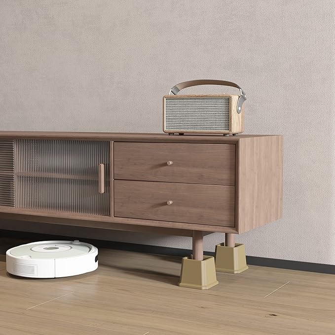 Bed Risers 3 Inch Heavy Duty Bed Elevators, Set of 6 Lifts Up 3000 lbs Furniture Risers for Bed Frame ans Sofa, Brown