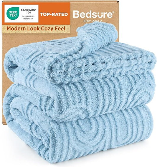 Bedsure GentleSoft Fleece Blanket Queen Size for Bed - Super Soft & Cozy, Fluffy Blankets for Women & Girls, Ideal for Sofa & Couch, Blue, 90x90 Inches