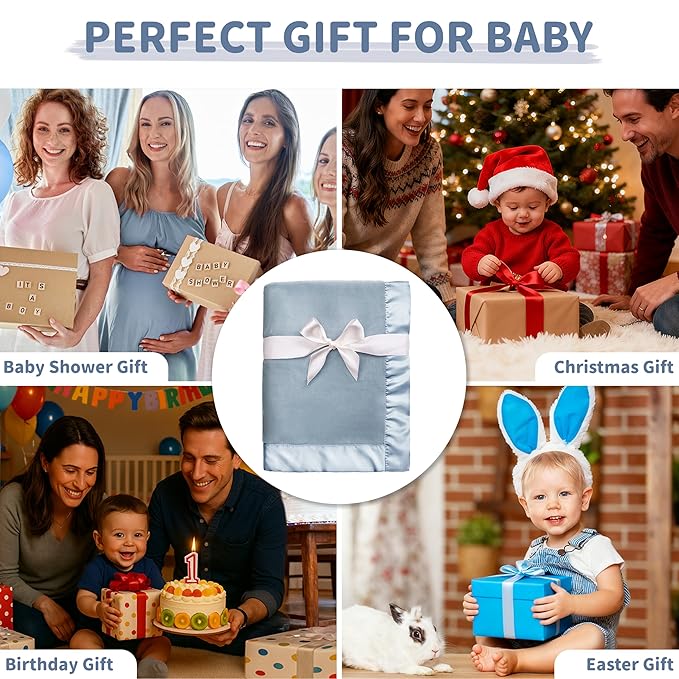 Pro Goleem Fleece Baby Blanket with 2 Inch Satin Trim Soft Anti-Static Plush Blanket for Boys and Girls Christmas Baby Gifts for Babies 30''x40''，Blue