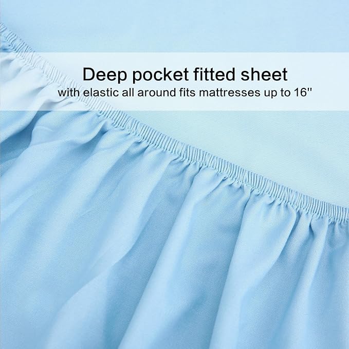 Luxury 1800 Bedding Sheets & Pillowcases - 4 Piece Set - 1 Flat, 1 Fitted Sheet & 2 Pillow Cases - Extra Soft Cooling - Deep Pocket up to 16" - Twin XL, Baby Blue