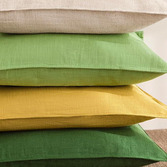 Foindtower Pack of 2, Decorative Linen Soild Throw Pillow Covers Soft Accent Euro Cushion Case Boho Farmhouse Pillowcase for Chair Couch Sofa Bedroom Living Room Home Decor 18 x 18 Inch Ginger Yellow