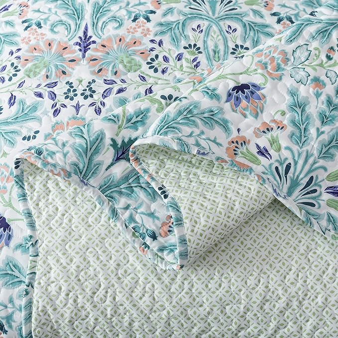 HoneiLife Queen Quilt Bedding Sets - Microfiber Quilt Sets for Queen Bed, 3-Piece Lightweight Bedspreads,Reversible Coverlets Rustic Bed Cover, Floral Bedding Sets for All Season Use