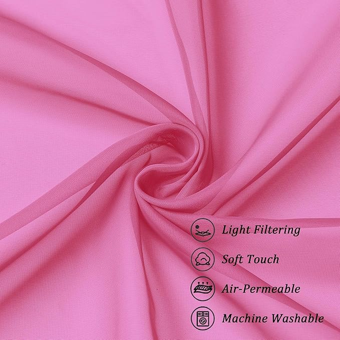 Chyhomenyc Hot Pink Sheer Curtains 45 Inch Long 2 Panels, Light Filtering Short Soft Airy Short Cafe Curtains, Modern Rod Pocket for Dinning Living Room Bedroom, 42Wx45L Inches