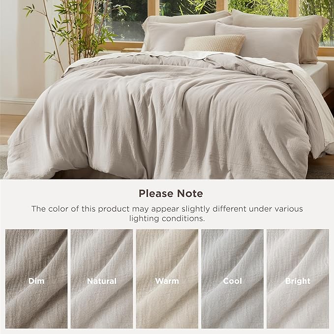 Bedsure Muslin Duvet Cover King Size - Cotton Blend Rayon Derived from Bamboo, Cooling Duvet Covet for Hot Sleepers - Ultra-Soft & Breathable Bedding Set for All Seasons(Oat Milk, 104"x90")
